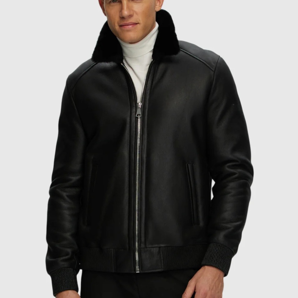NWT GORSKI Sleek Black MERINO SHEARLING LAMB JACKET Sz large